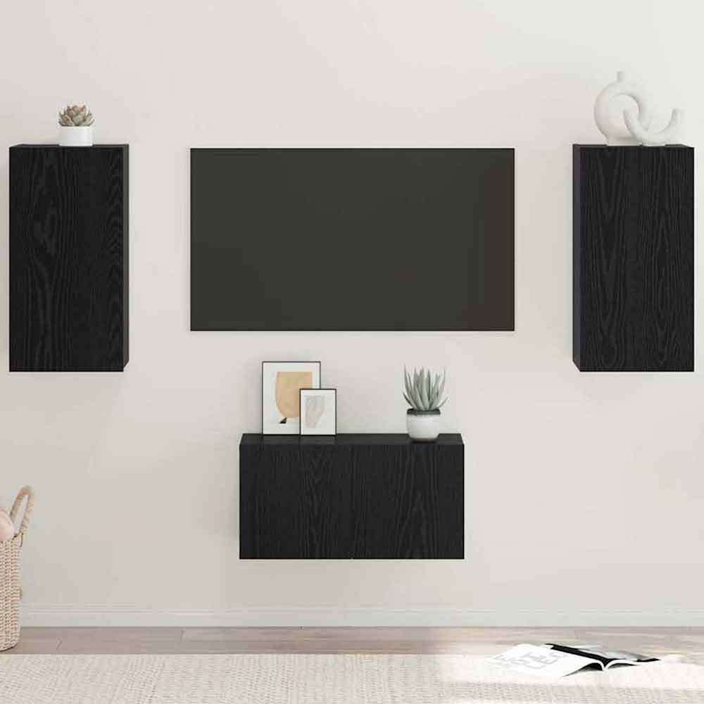 Beaverton 60cm Wooden 3 Piece Entertainment Unit In Black Oak