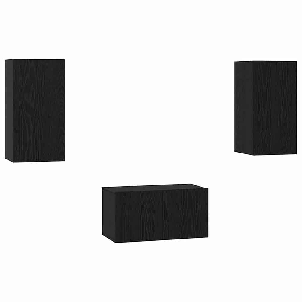 Beaverton 60cm Wooden 3 Piece Entertainment Unit In Black Oak