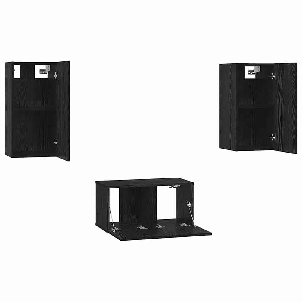 Beaverton 60cm Wooden 3 Piece Entertainment Unit In Black Oak