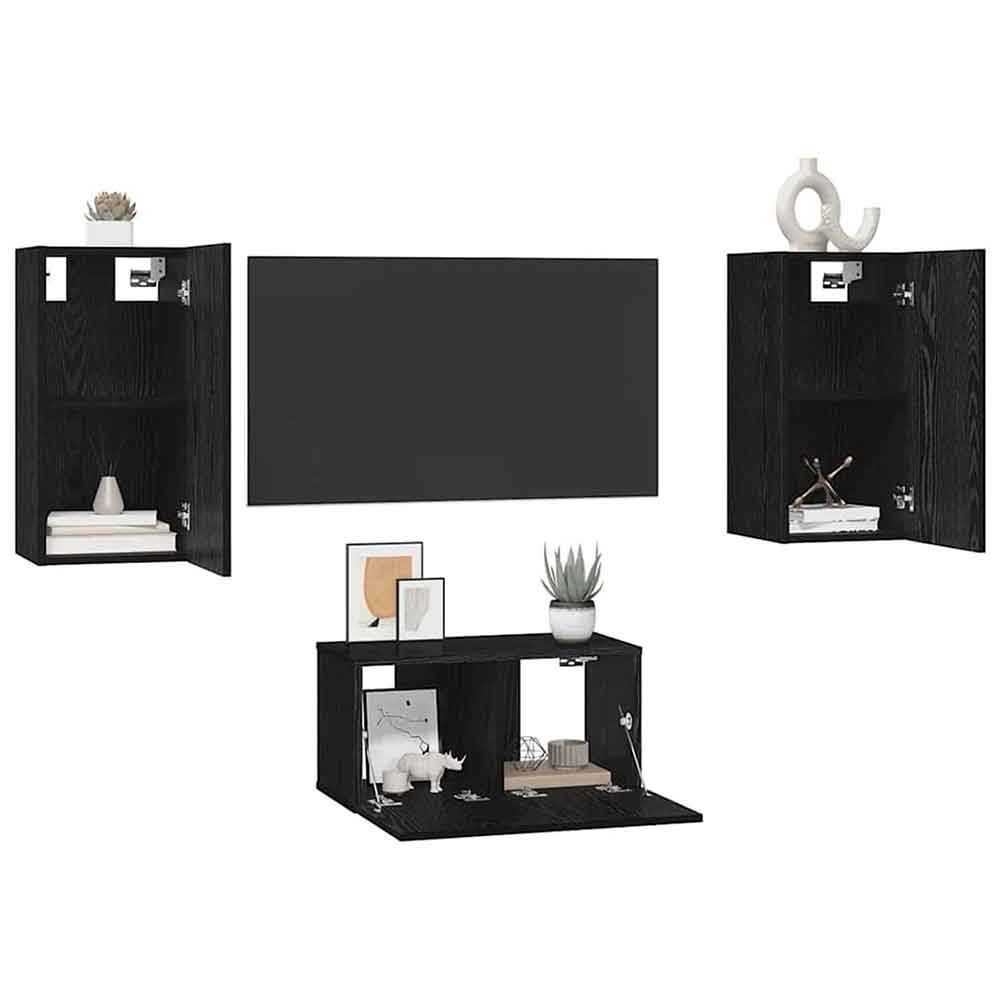 Beaverton 60cm Wooden 3 Piece Entertainment Unit In Black Oak
