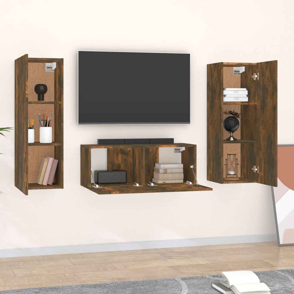 Beaverton 80cm Wooden 3 Piece Entertainment Unit In Smoked Oak