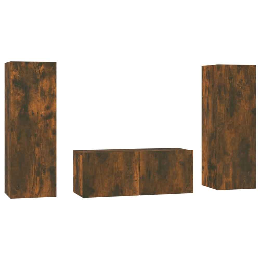 Beaverton 80cm Wooden 3 Piece Entertainment Unit In Smoked Oak