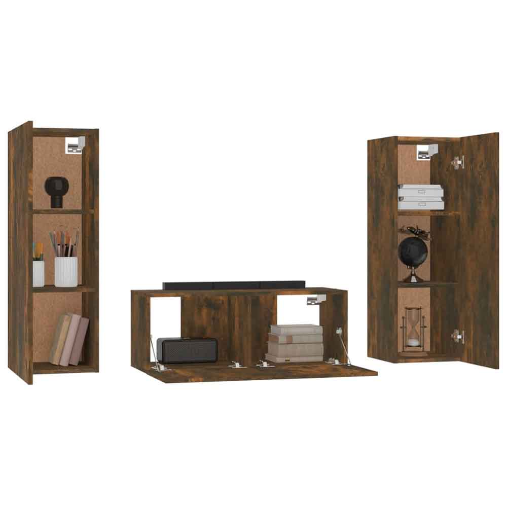 Beaverton 80cm Wooden 3 Piece Entertainment Unit In Smoked Oak