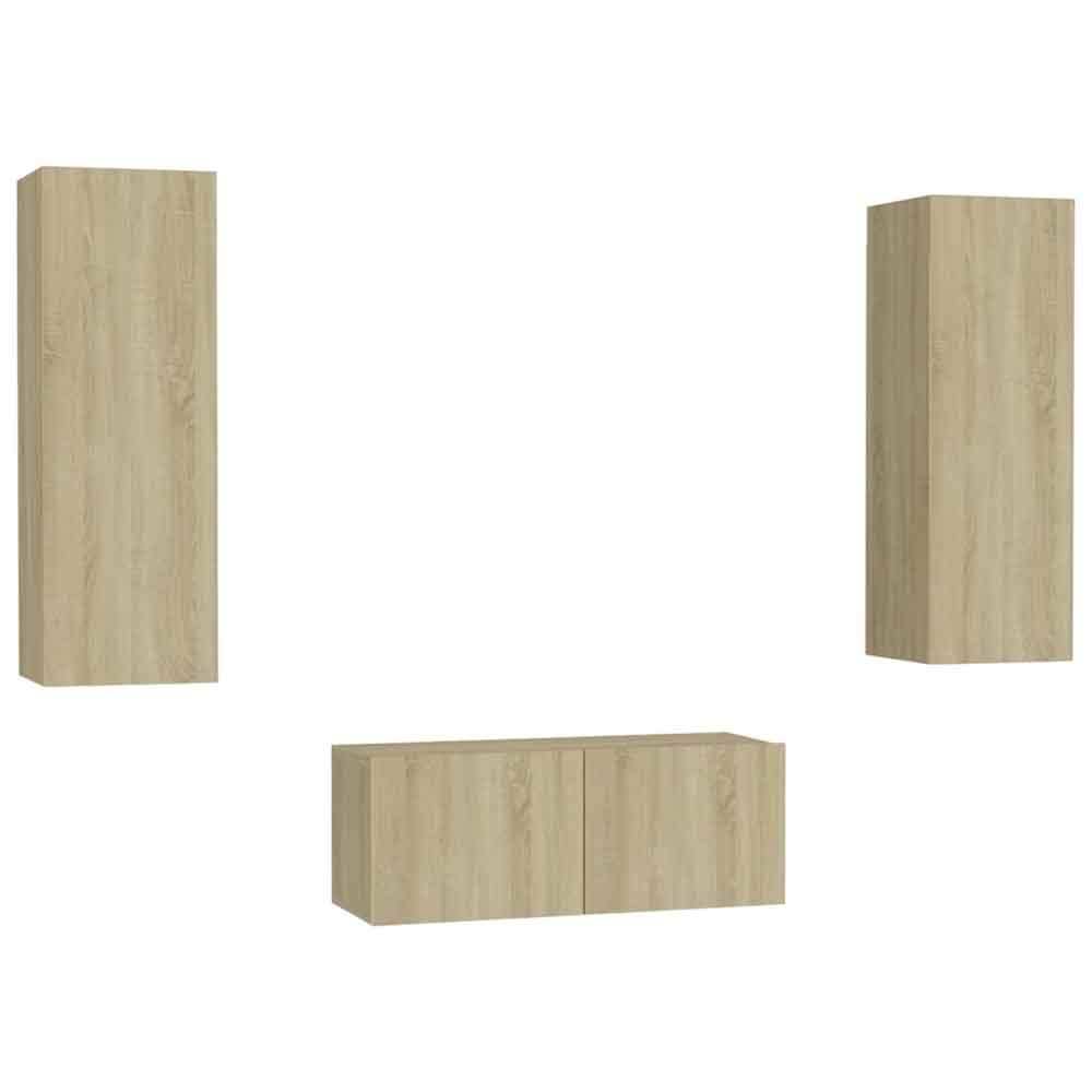 Beaverton 80cm Wooden 3 Piece Entertainment Unit In Sonoma Oak