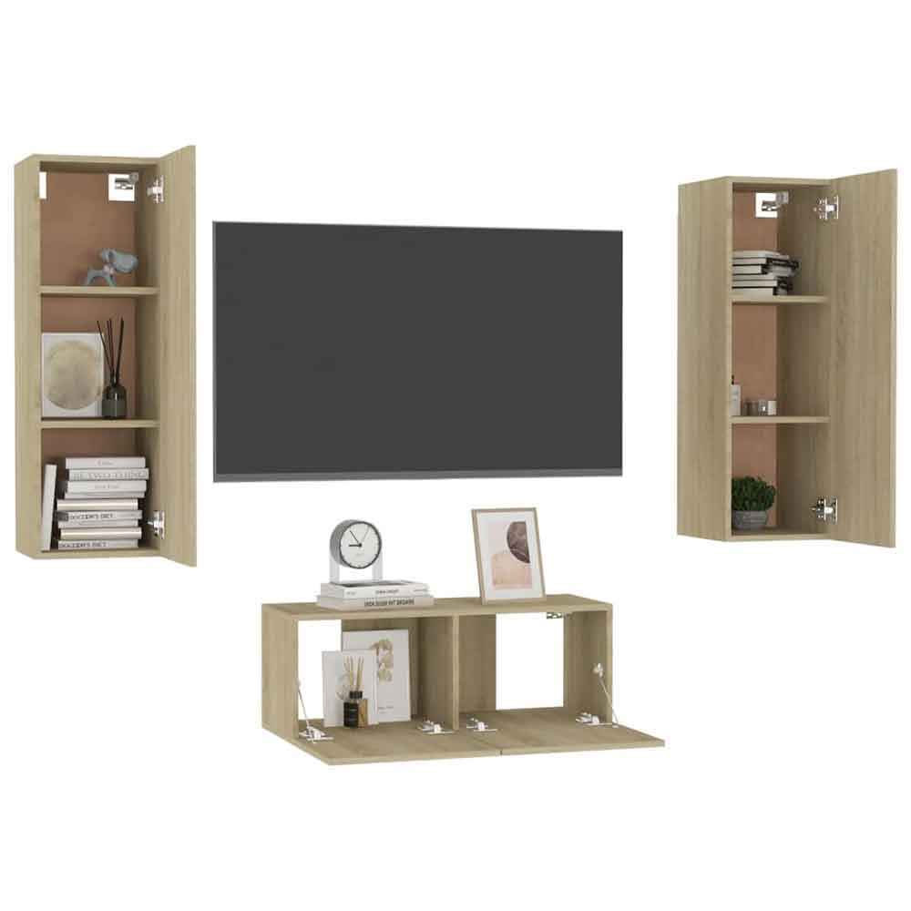 Beaverton 80cm Wooden 3 Piece Entertainment Unit In Sonoma Oak