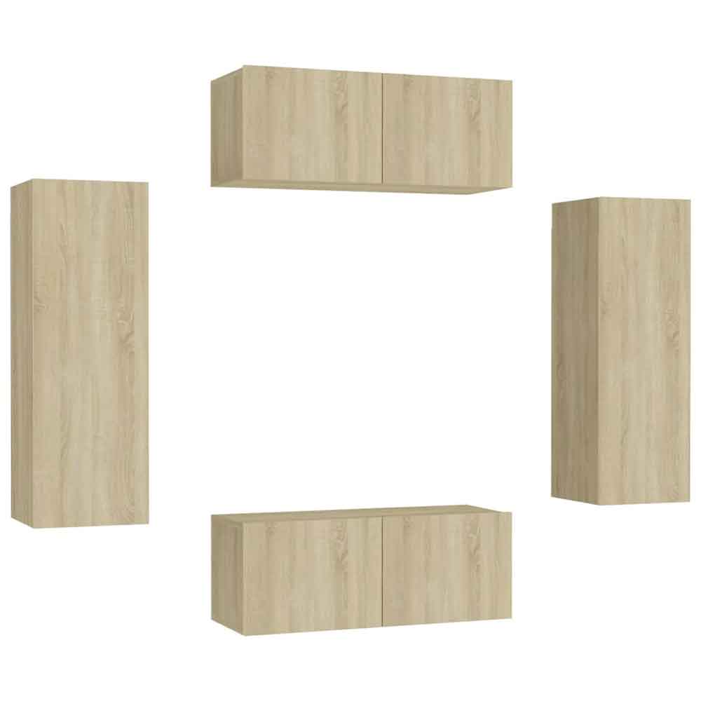 Beaverton 80cm Wooden 4 Piece Entertainment Unit In Sonoma Oak