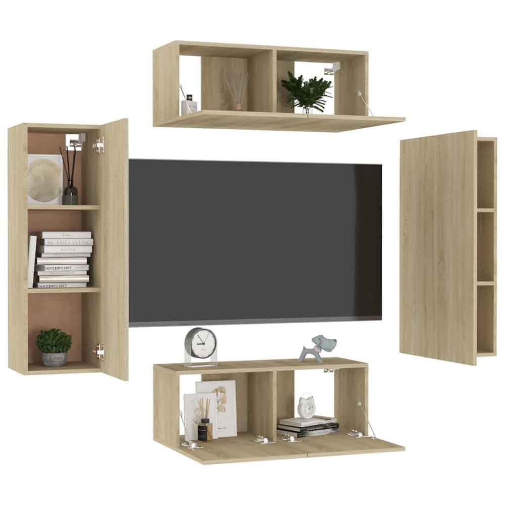 Beaverton 80cm Wooden 4 Piece Entertainment Unit In Sonoma Oak