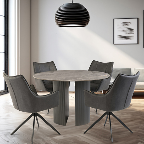 Beccles Sintered Stone Dining Table Round In Polished Grey