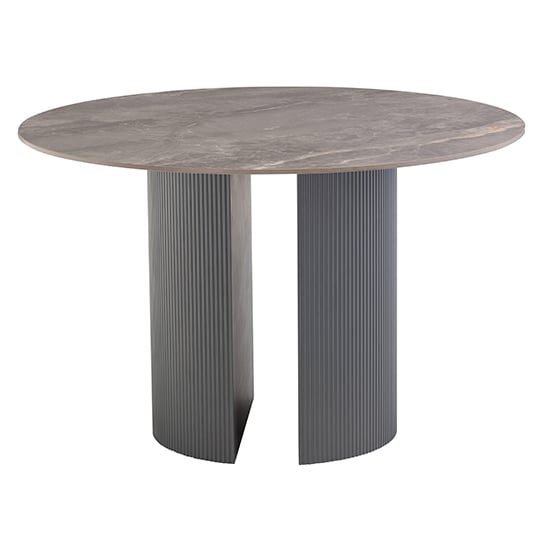 Beccles Sintered Stone Dining Table Round In Polished Grey