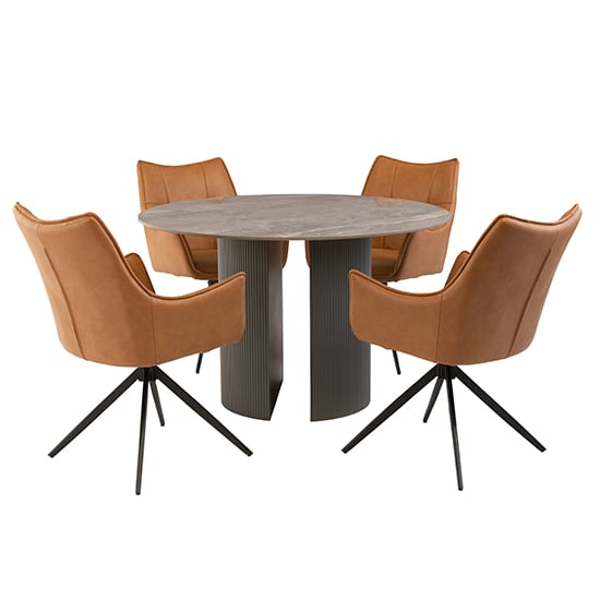 Read more about Beccles stone dining table round with 4 vernon tan chairs