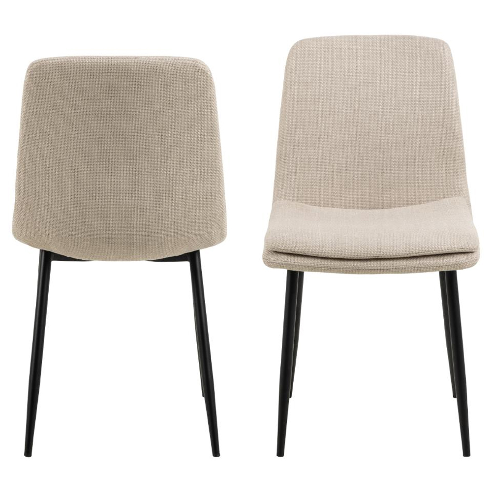 Becka Beige Fabric Dining Chairs With Black Legs In Pair