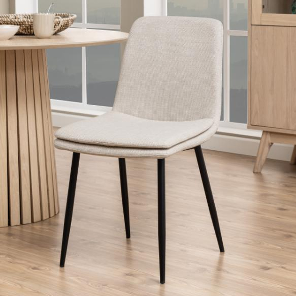 Becka Beige Fabric Dining Chairs With Black Legs In Pair