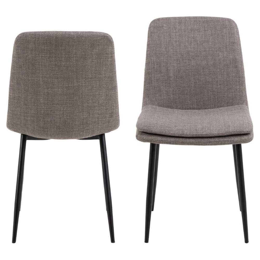 Becka Grey Brown Fabric Dining Chairs With Black Legs In Pair