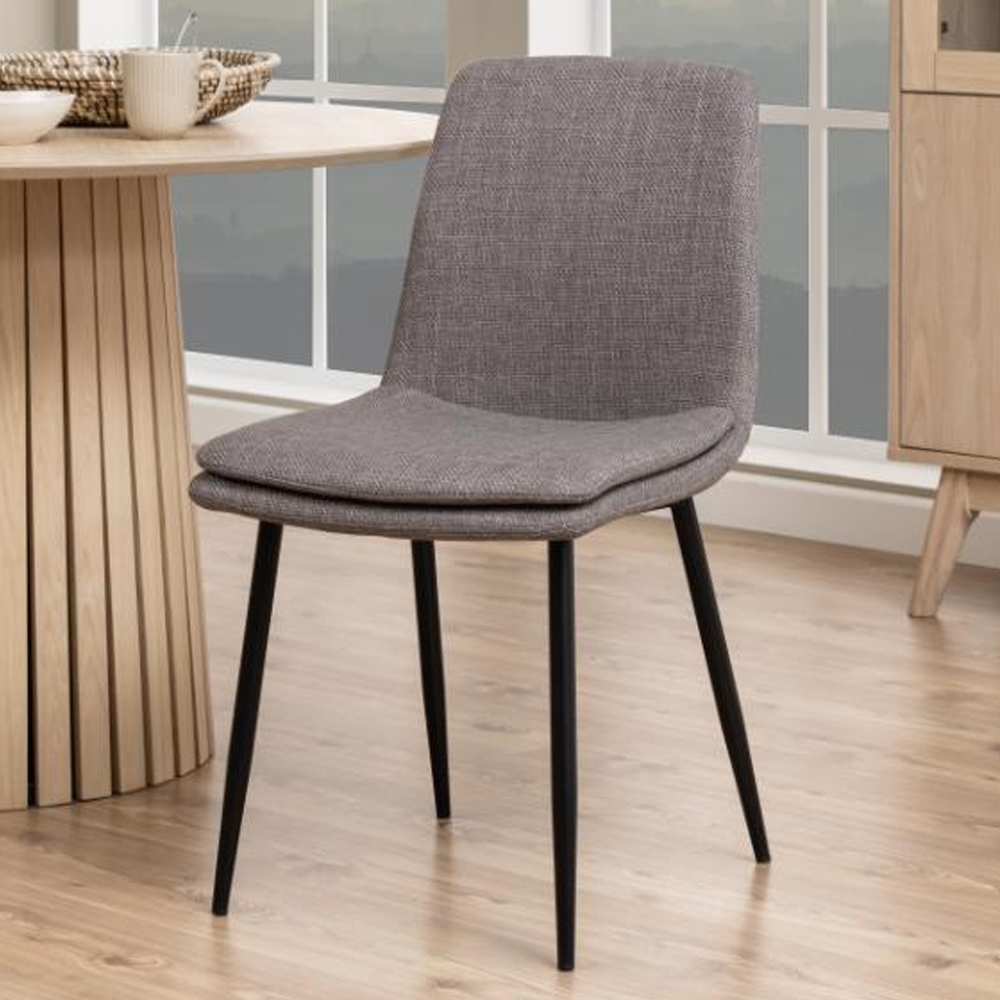 Becka Grey Brown Fabric Dining Chairs With Black Legs In Pair