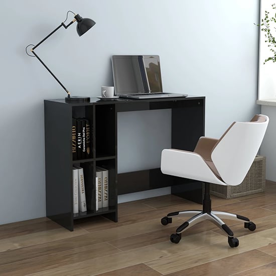 Product photograph of Becker High Gloss Laptop Desk With 4 Shelves In Black from Furniture in Fashion