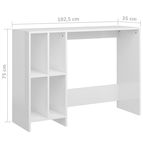 Becker High Gloss Laptop Desk With 4 Shelves In White