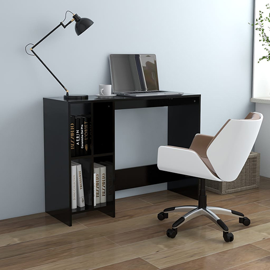 Product photograph of Becker Wooden Laptop Desk With 4 Shelves In Black from Furniture in Fashion