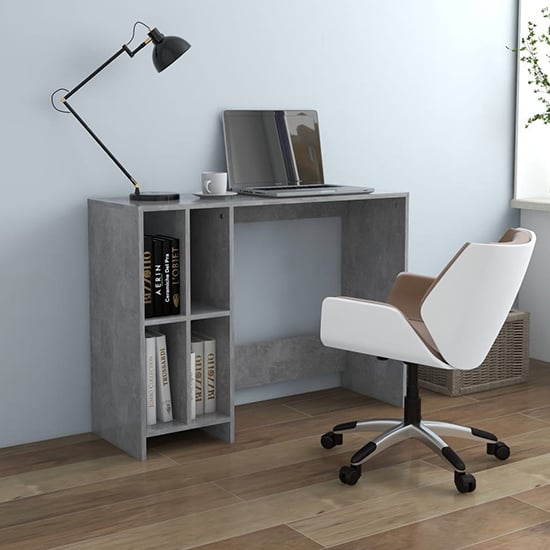 Product photograph of Becker Wooden Laptop Desk With 4 Shelves In Concrete Effect from Furniture in Fashion