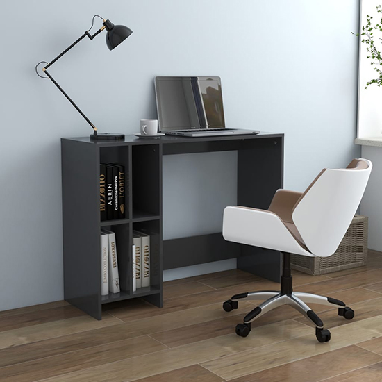 Read more about Becker wooden laptop desk with 4 shelves in grey