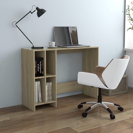 Read more about Becker wooden laptop desk with 4 shelves in sonoma oak