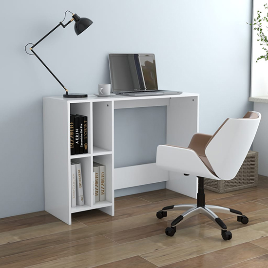 Product photograph of Becker Wooden Laptop Desk With 4 Shelves In White from Furniture in Fashion