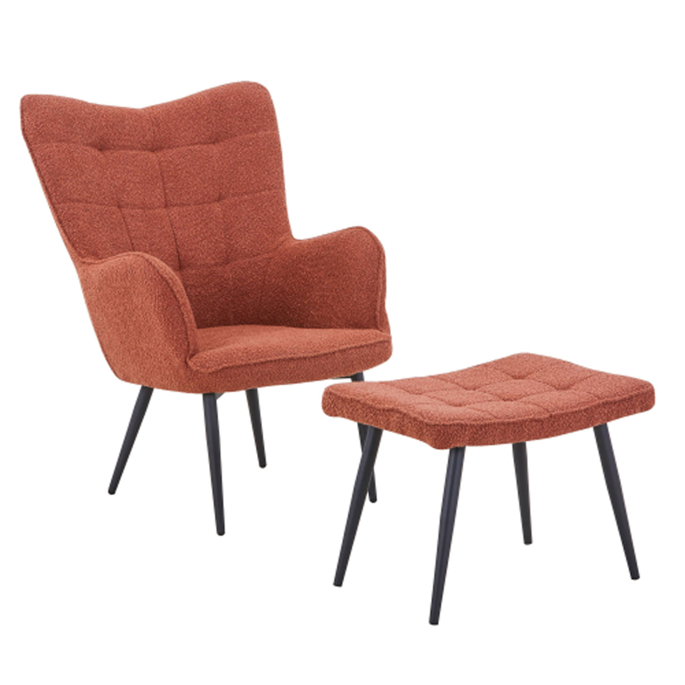 Beckett Boucle Fabric Armchair with Footstool in Copper