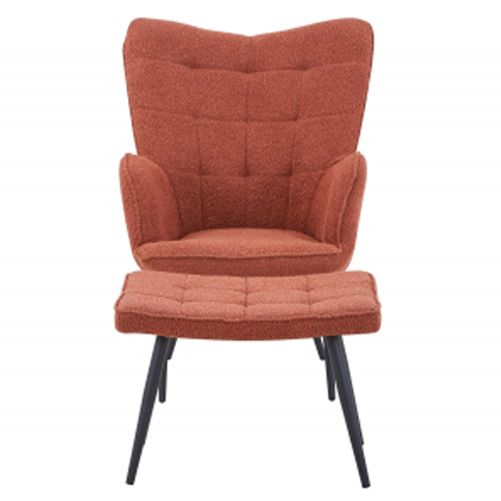 Beckett Boucle Fabric Armchair with Footstool in Copper