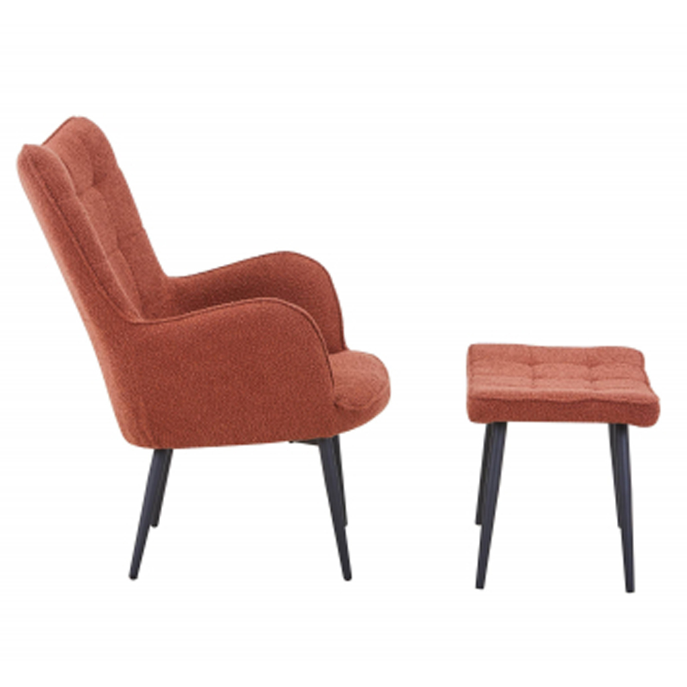 Beckett Boucle Fabric Armchair with Footstool in Copper