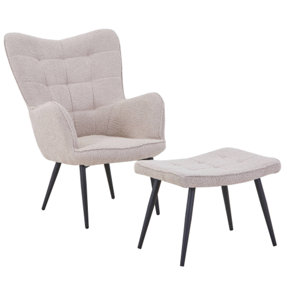 Beckett Boucle Fabric Armchair with Footstool in Light Brown