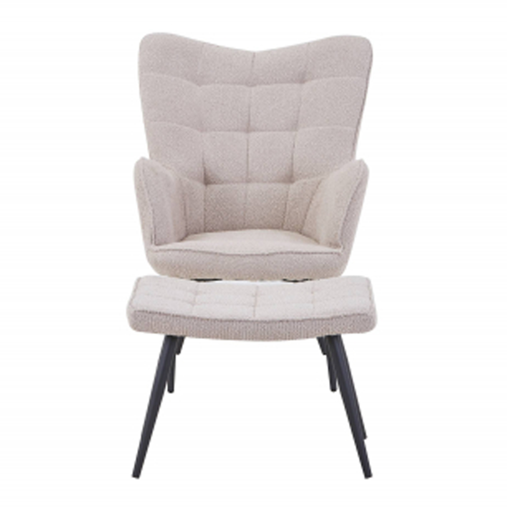 Beckett Boucle Fabric Armchair with Footstool in Light Brown