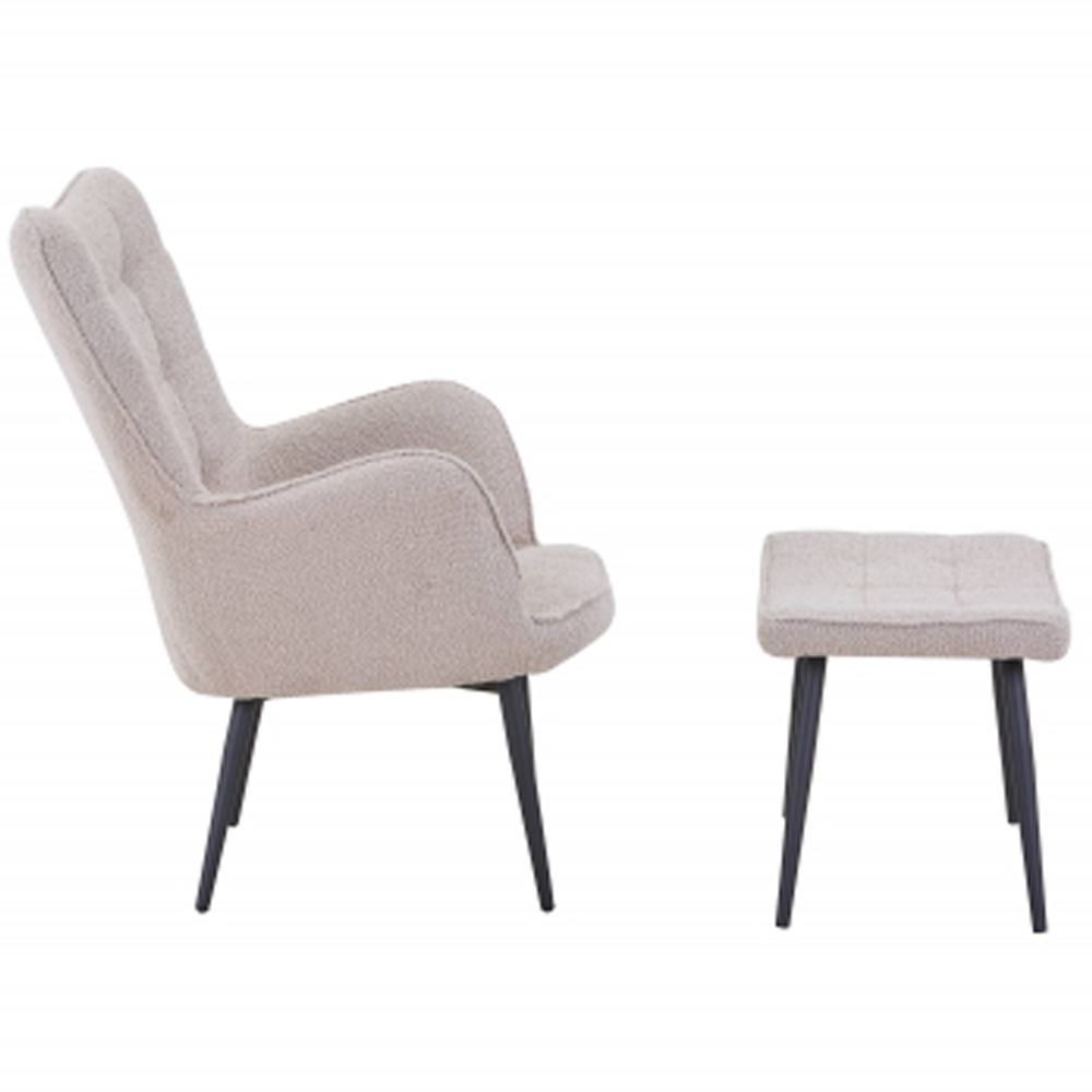 Beckett Boucle Fabric Armchair with Footstool in Light Brown