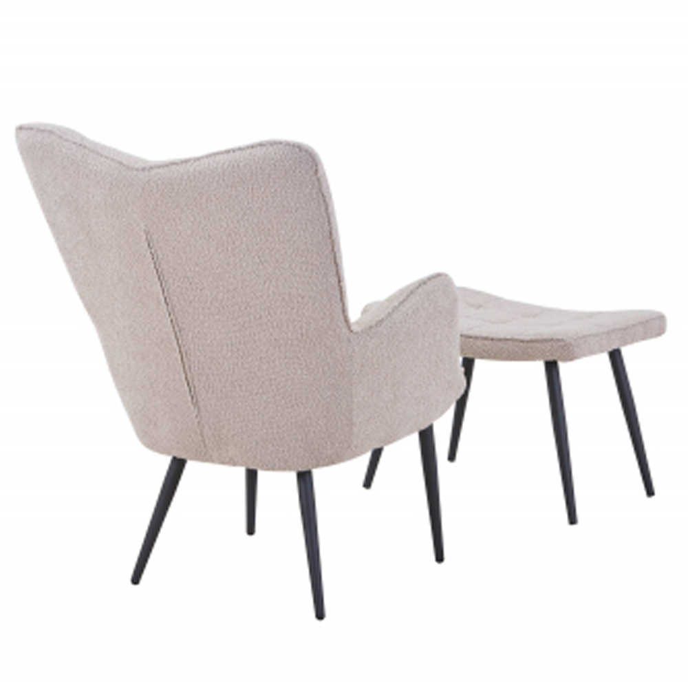 Beckett Boucle Fabric Armchair with Footstool in Light Brown