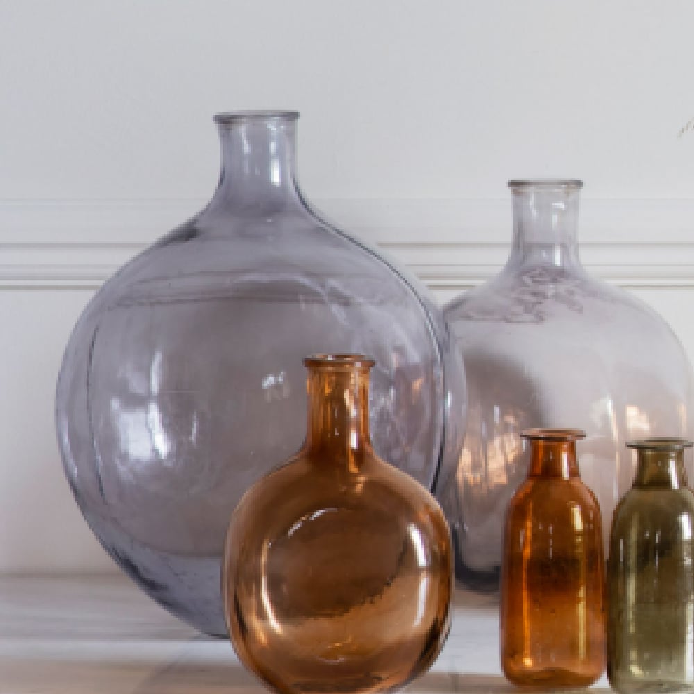 Beckley Chunky Glass Bottle Vase In Grey