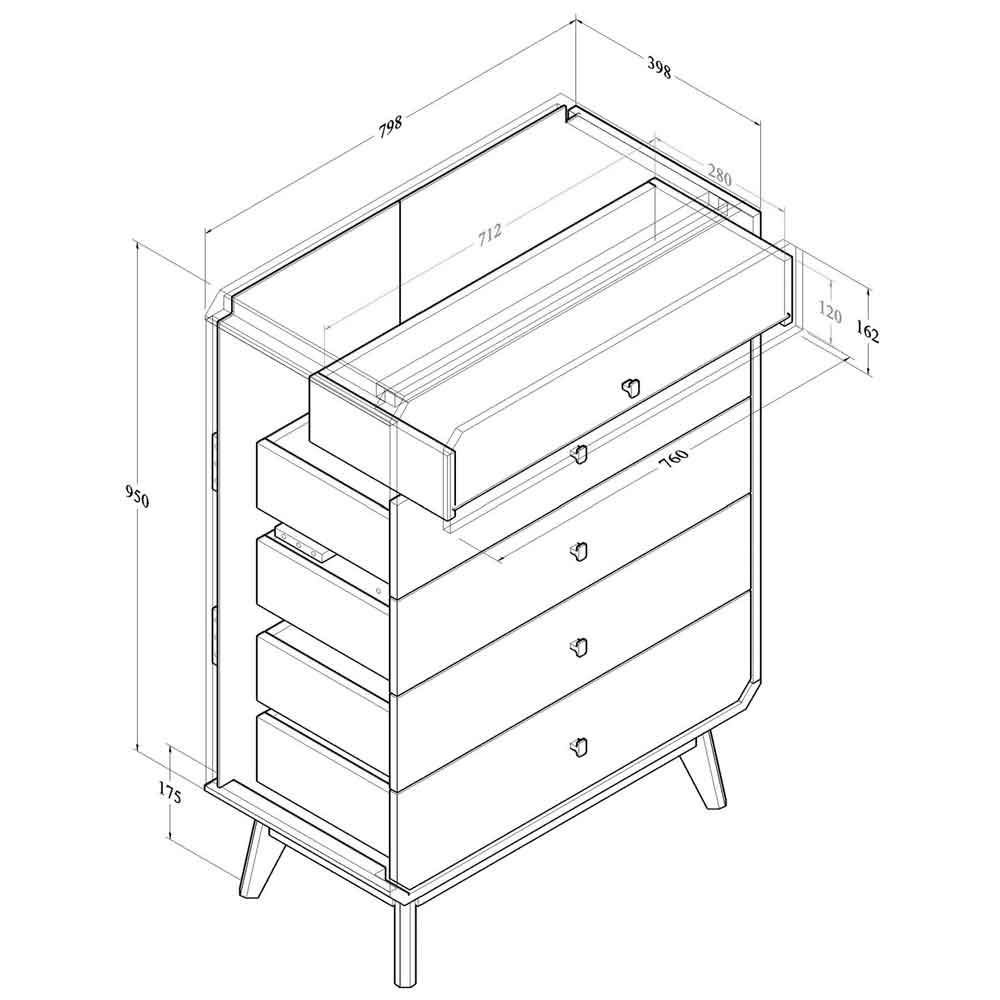 Beckley Wooden Chest Of 5 Drawers In Light Oak