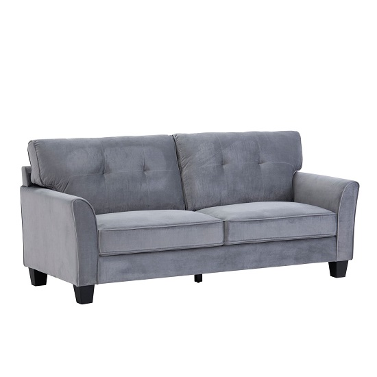 Beckton Fabric 3 Seater Sofa In Grey Velvet With Wooden Legs