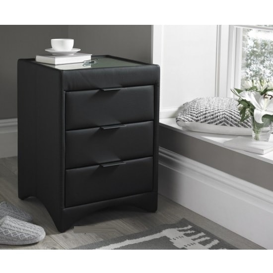 Becky Bedside In Black Bonded Leather With Glass
