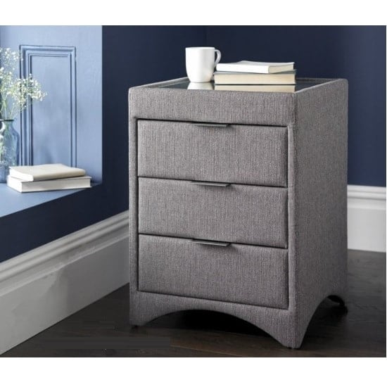 Becky Fabric Bedside In Grey With Glass Top 34192