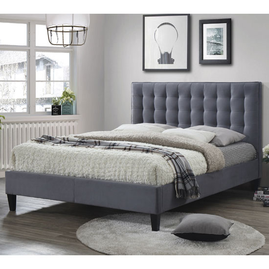 Becky Fabric Double Bed In Grey Furniture in Fashion