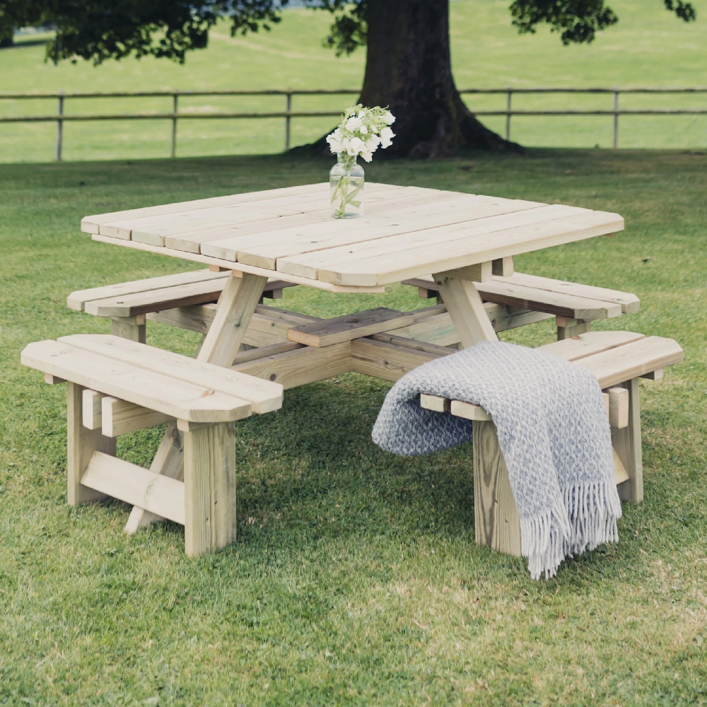 Becontree Wooden Garden Square Picnic Table In Natural