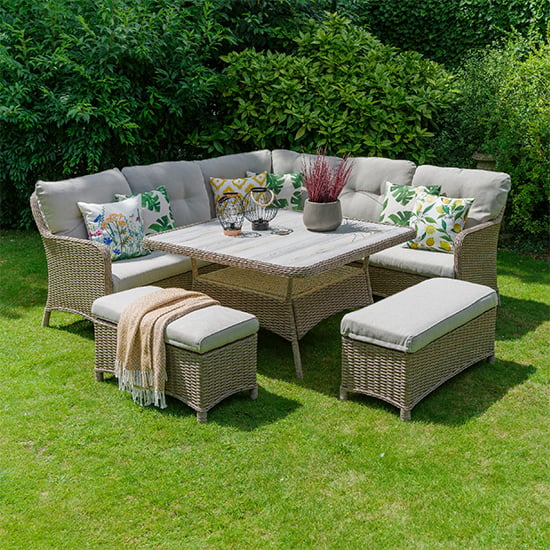 Photo of Becton outdoor large square modular lounge set in sand grey