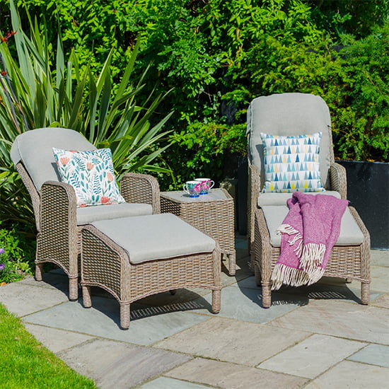 Product photograph of Becton Outdoor Recliner Seats With Side Table In Sand Grey from Furniture in Fashion