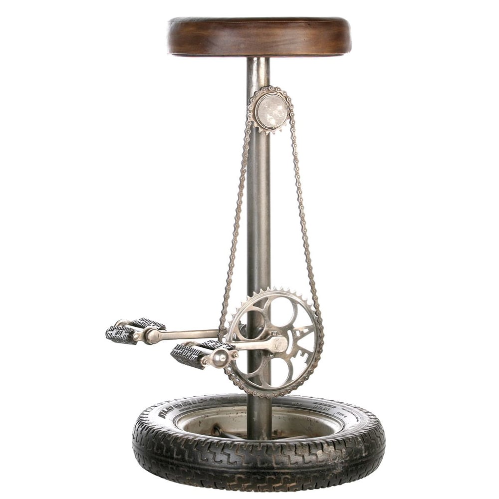Bedford Leather Stool With Silver Base In Brown