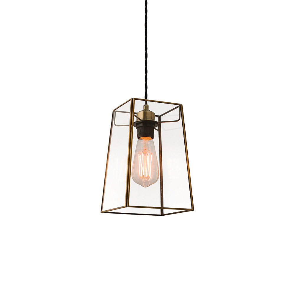 Bedford Clear Glass Pendant Light In Antique Brass