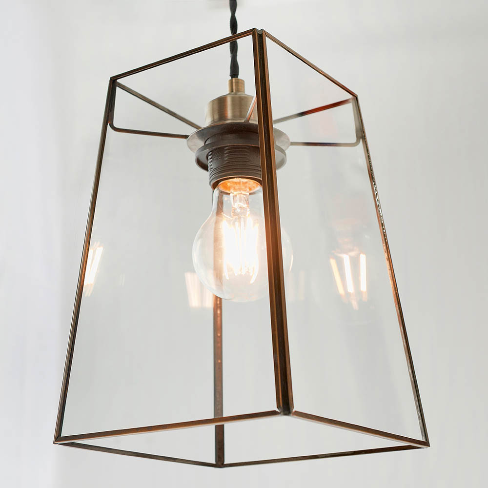 Bedford Clear Glass Pendant Light In Antique Brass