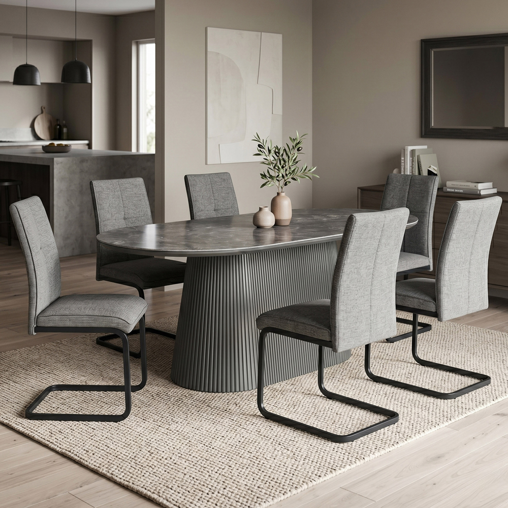 Bedford Sintered Stone Top Dining Table With 6 Vauxhall Chairs In Dark Grey