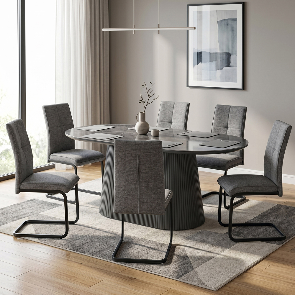 Bedford Sintered Stone Top Dining Table With 6 Vauxhall Chairs In Dark Grey