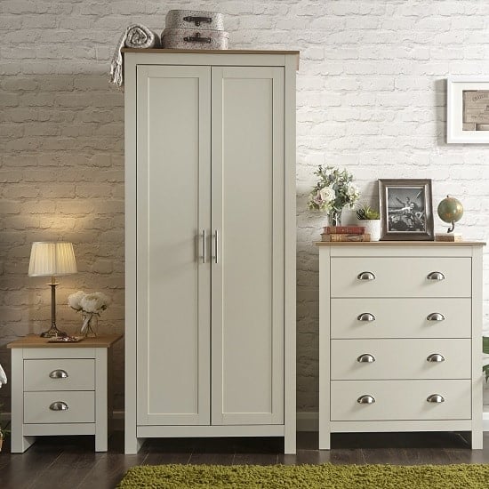 Photo of Loftus trio bedroom furniture set in cream with oak top