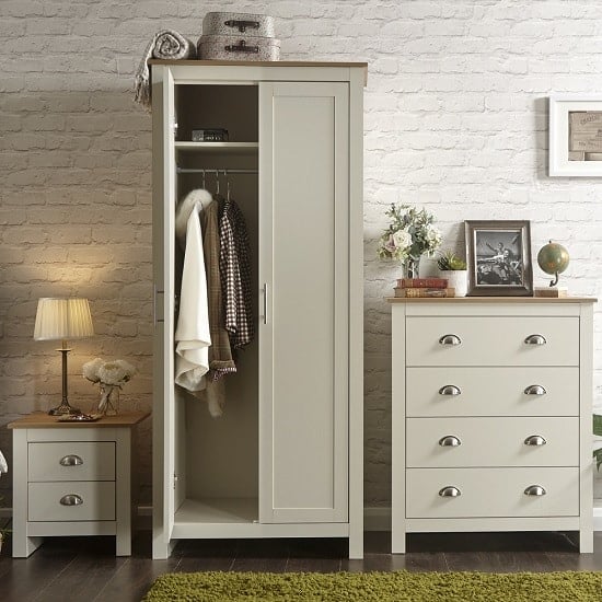 Loftus Trio Bedroom Furniture Set In Cream With Oak Top_2