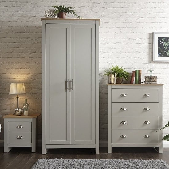 Read more about Loftus trio bedroom furniture set in grey with oak top