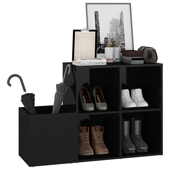 Bedros Wooden Shoe Storage Bench With 4 Shelves In Black Gloss